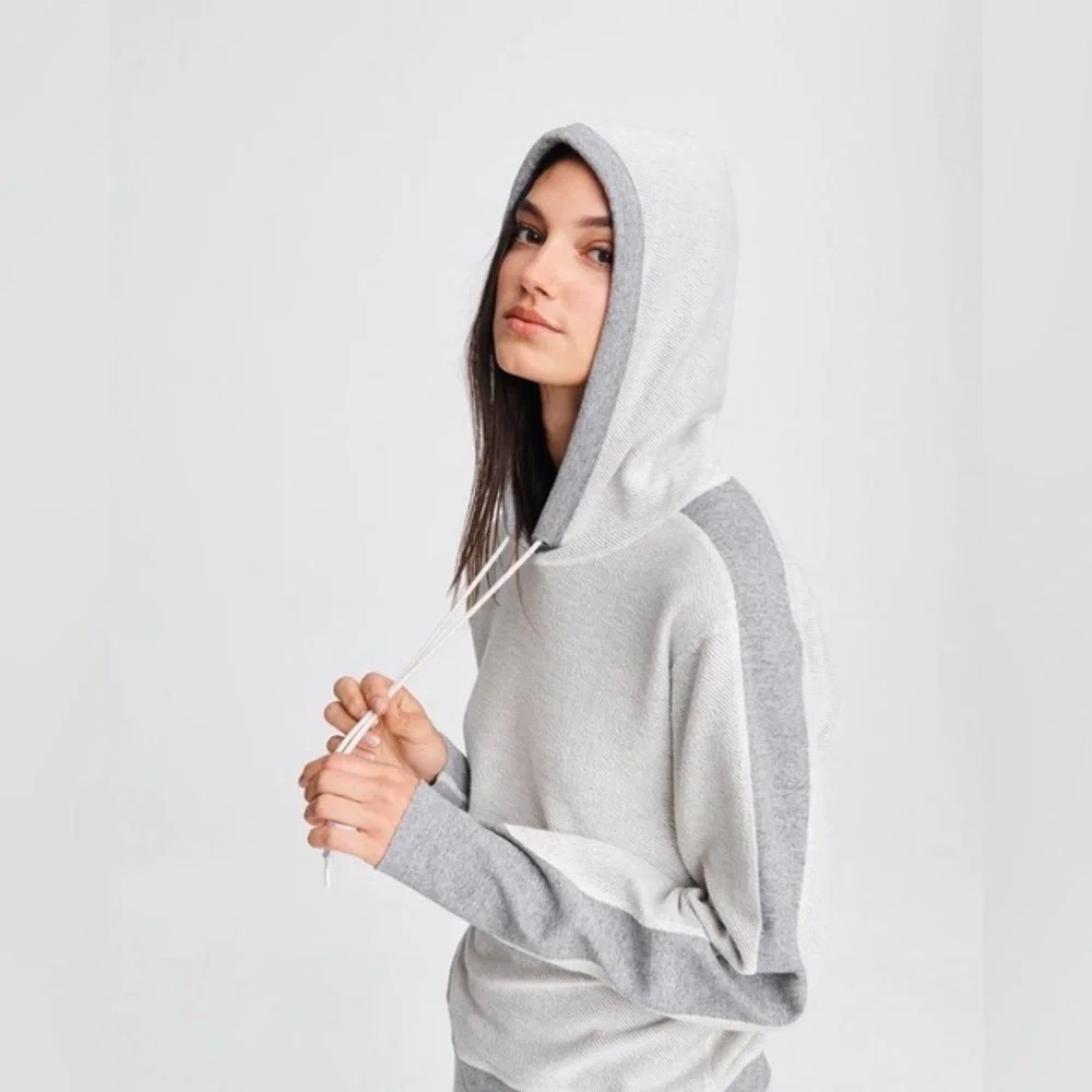 Rag & Bone New York Colorblock Thermal Hoodie Cream Grey Medium